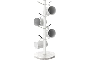 Gypie Mug Holder Tree with Marble Base, 8 Hooks White Coffee Cups Holder Stand, New Upgrad Stable Removable Mug Rack for Kitc