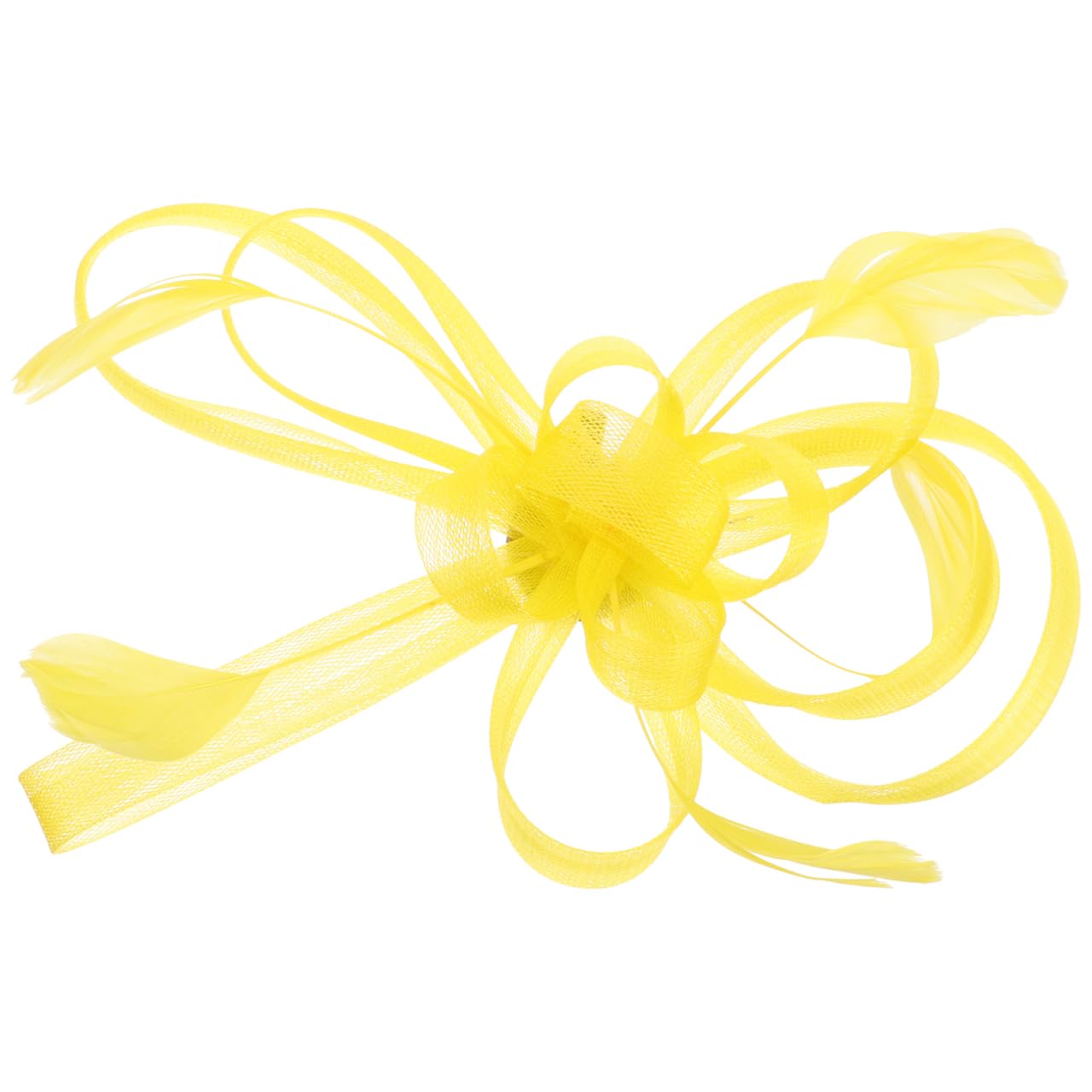 Happyyami Yellow Fascinators Hat Flower Mesh Ribbons Clip Tea Party Headwear Mesh Headdress Women Hair Accessories for Weddings Formal Parties 22x15cm