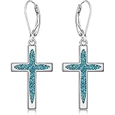 Talonior Cross Earrings for Women 925 Sterling Silver Turquoise Jewelry Turquoise Dangle Earrings for Women Mom