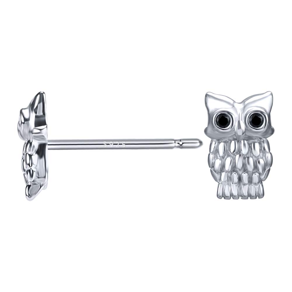 AoedeJ Cute Animal Stud Earrings, Sterling Silver CZ Bee Owl Butterfly Earring, Hypoallergenic Earrings for Girls (Owl)