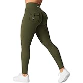 YEOREO CoreFlex Leggings with Pockets for Women Charm Scrunch Workout Leggings V Cross Waist Butt Lifting Gym Yoga Pants