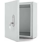 Steel Electrical Enclosure, 12 x 10 x 6'' Outdoor Wall-Mounted Weatherproof Box, Lockable Lid & Integrated Mounting Plate for Industrial/Commercial Electrical Installations
