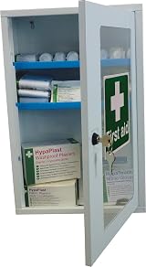 Safety First Aid Group Cabinet Clear Front Shelves Key Lock 2 Keys Empty view 4