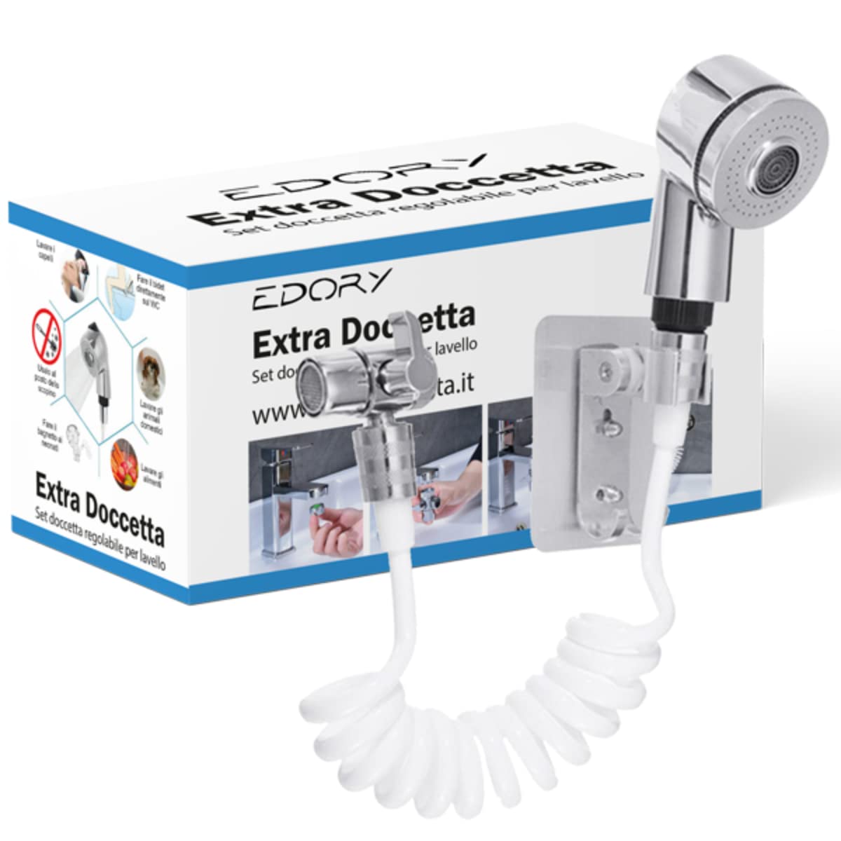 EDORY Basin Handheld Shower Kit | ABS Faucet Shower Head with External Hose Sprayer Rinse Kit Best for Bathroom, Washbasin, Sink | Perfect For Cleaning & Washing Hair, Hands, Face, Pets Metal
