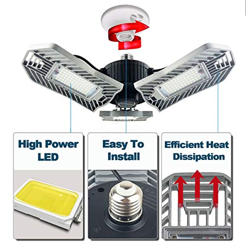 80W LED Garage Light, Deformable Led TriLight Garage Ceiling Light
