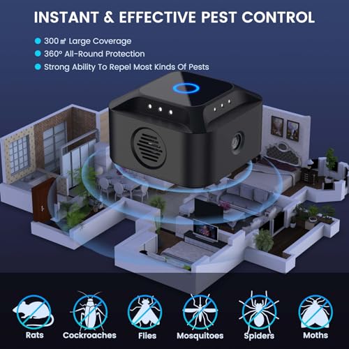 outsweat Ultrasonic Mice and Rats 360°, 3 Modes Anti Mouse Repellent Mice Plug in with 12 Strobe Lights, 300 M² Wide Range Ultrasonic Anti-Rodent for Mice, Rat, Spider Moth Ant