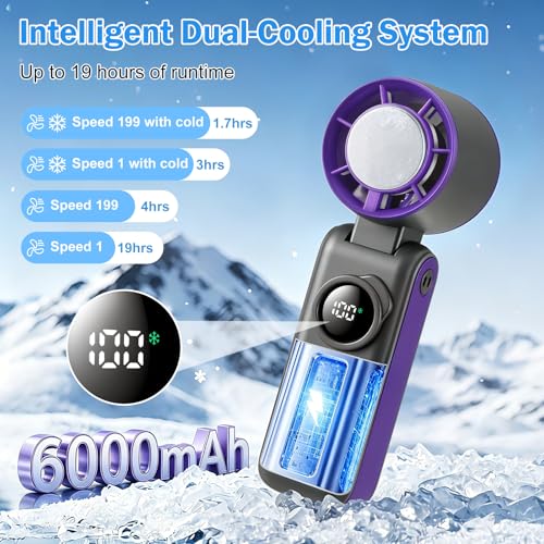 Starvortex Portable Handheld Turbo Fan with Cooling, USB Rechargeable Mini Fan 1-199 Continuous Speed, Handheld Fan 6000mAh, Personal Fan for Travel/Home/Office