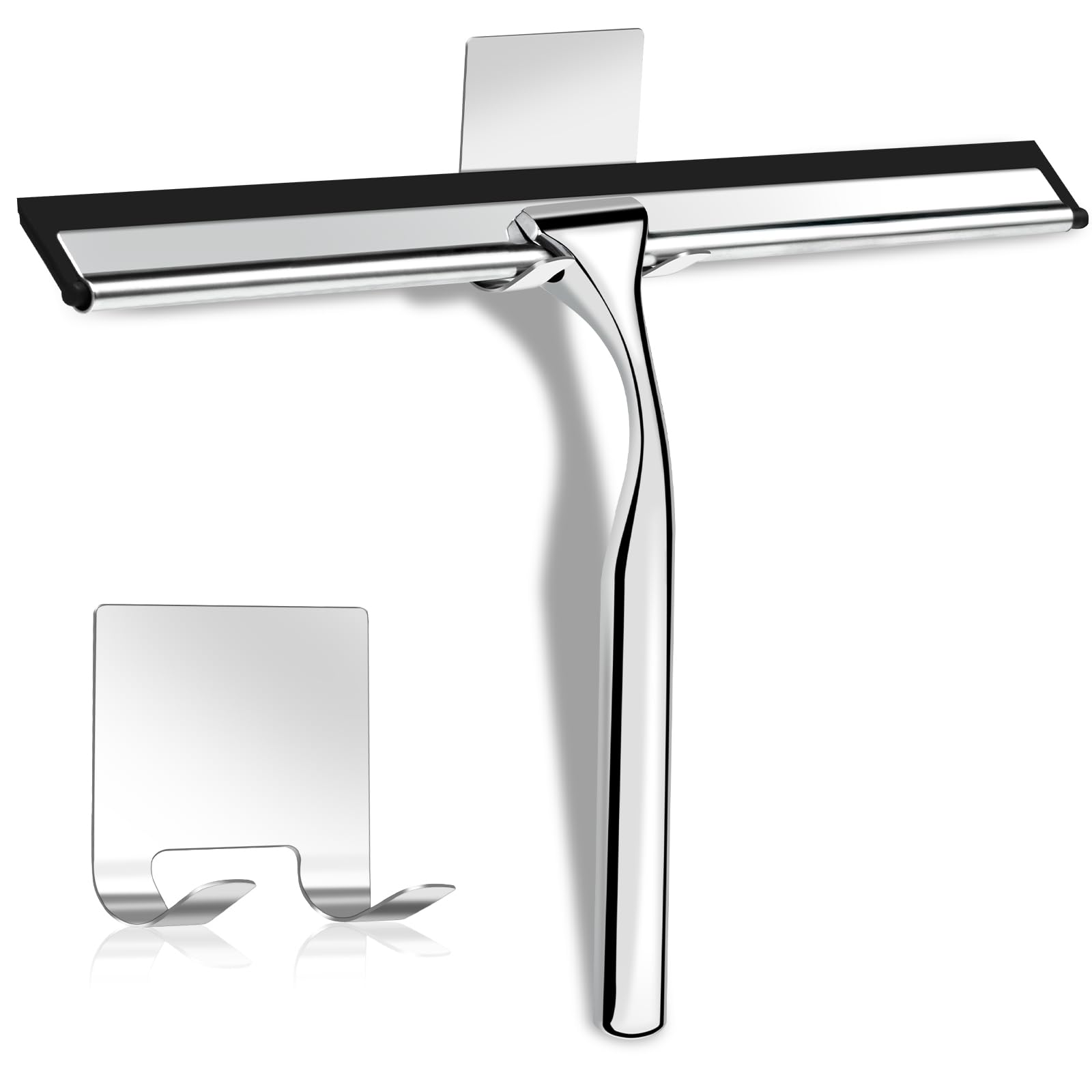 Shower Squeegee, Stainless Steel Window Squeegee, Shower Screen Wiper Squeegee Cleaner Tool for Bathroom, Glass Doors, Windows, Mirror, Car, Kitchen