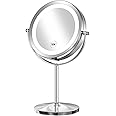 Gospire 7" Lighted Makeup Mirror with Magnification 10X/1X Double Sided, Round Magnifying LED Vanity Standing Cosmetic Shaving Mirror with Battery Operated, Cordless Portable for Bathroom Bedroom
