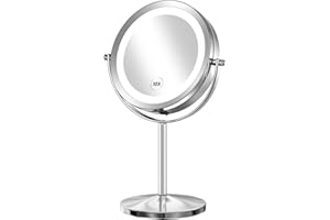 Gospire 1x/10x Magnifying Lighted Makeup Mirror Double Sided Round Standing 360 Degree Swivel Mirror for Shaving Bathroom 7 Inch Diameter