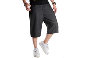 Kinghua Baggy Jean Shorts for Men Casual Loose Fit Hip Hop Denim Shorts