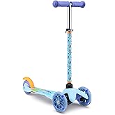 Self Balancing Kick Scooter with Light Up Wheels, Extra Wide Deck, 3 Wheel Platform, Foot Activated Brake, 75 lbs Limit, Kids & Toddlers Girls or Boys, for Ages 3 and Up