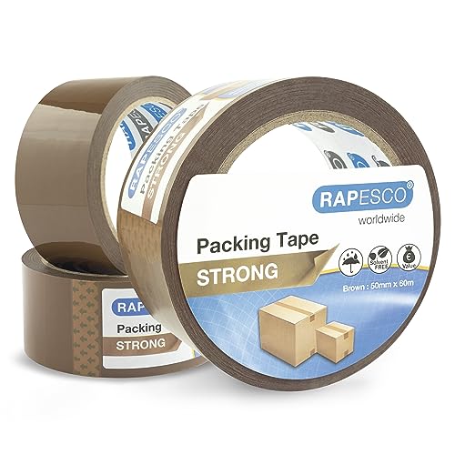 RAPESCO 1750 Nastro da Imballaggio Resistente da 50mm x 60m, Marrone, Confezione da 3