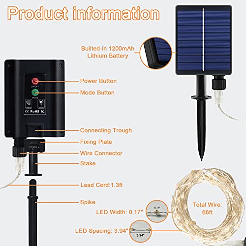 Solar String Lights Super Bright, BOLWEO Solar Fairy Lights 66Ft 200 Big LED, Solar Lights Outdoor Waterproof Decorations for Patio Garden Yard Halloween Christmas Decor Warm White