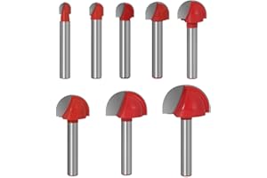 Saipor 8pcs 1/4" Shank Cove Core Box Router Bit Set Carbide Tipped Round Nose Router Bits Wood Milling Cutter Tool Set
