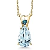Gem Stone King 14K Yellow Gold Sky Blue Aquamarine and Blue Diamond Pendant Necklace for Women | 1.18 Cttw | Gemstone March Birthstone | Pear Shape 9X6MM | With 18 Inch Chain