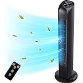 Uthfy Oscillating Tower Fan with Remote, Electric Standing Floor Fan for Bedroom Indoor Office and Home Use,Quiet Cooling Portable Bladeless Tower Fans, 30 inchs, Black