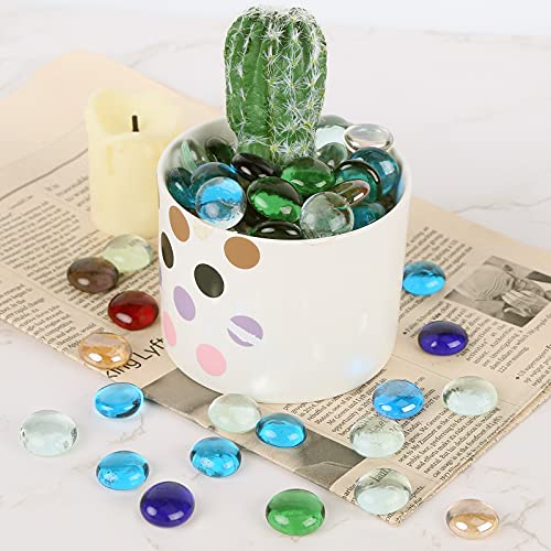 FUTUREPLUSX Flat Glass Marbles 1Lb, 100PCS Fill 0.3L Vol. Premium Corlorful Mixed Color Flat Gems Aquarium Pebbles Vase Filler Beads Table Scatter Decor