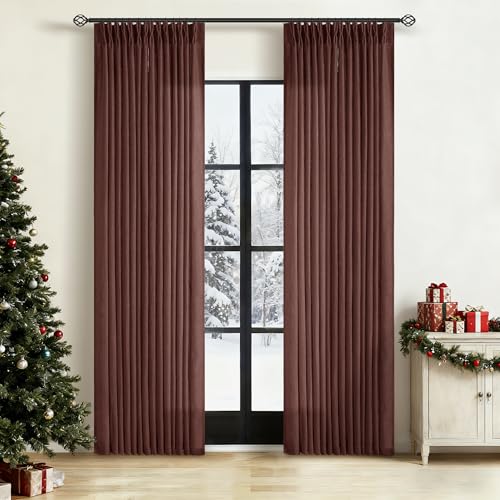Photo 1 of Dark Terracotta 80 Inch Pinch Pleated Linen Curtains 2 Panel Set for Living Room Thick Linen Drapes 80 Inches Long Pinch Pleat Drapes Semi Sheer Curtain for Dining Bedroom Office Maroon Red Brown