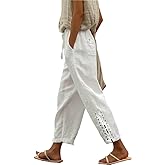 BIRW 2026 Summer Women Cotton Linen Pants Casual High Waist Comfy Lightweight Gauze Pants with Pockets Loose Trousers