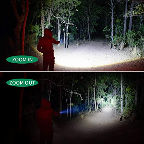 2 in 1 UV Torch morpilot 2pcs Tactical Flashlight LED, Super Bright 2000LM Waterproof IPX4 Zoom in/Out, 5 Modes, for Camping Hiking, Maximum Range 700M (4 AAA Batteries not Included)
