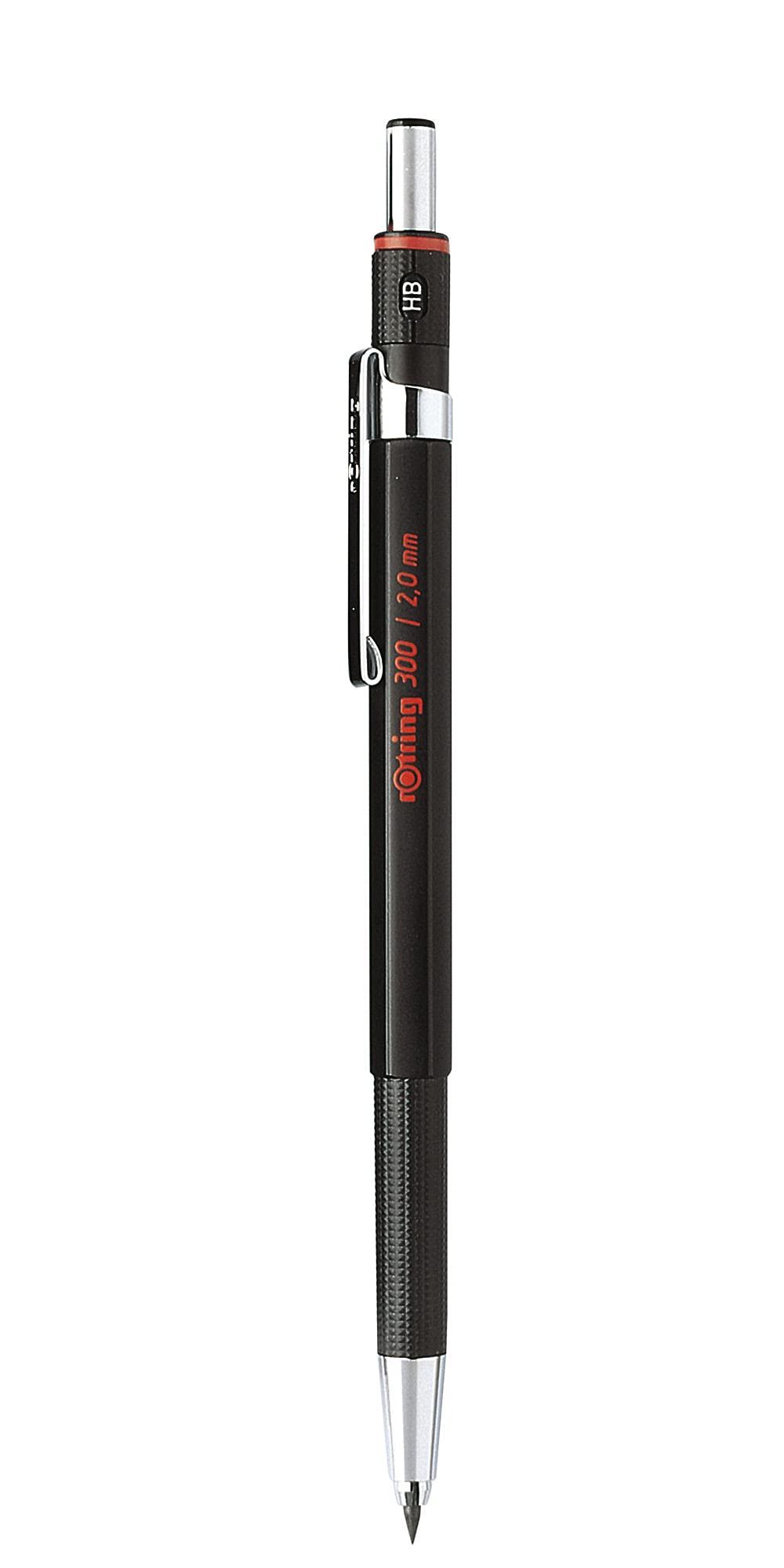 rOtring 300 Mechanical Pencil | 2.0 mm | Refillable with Sharpener Under Cap | Black | 1Count