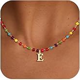 Me&Hz Initial Necklaces for Women Rainbow Beaded Initial Necklaces Boho Colorful Choker Necklace Cute Personalized Letter Necklace for Women Multicolor Beaded Choker Trendy Beach Jewelry Gifts