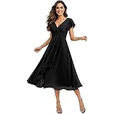 Weinaze Women's Short Chiffon Bridesmaid Dress with Ruffles Flutter Sleeve V-Neck Cocktail Formal Gowns 2026 with Pockets