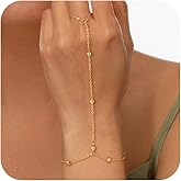 Poaiiu Gold Bracelets for Women, 14K Gold Plated Hand Chain Bracelet for Women Trendy Finger Ring Bracelet Hand Chain Dainty Adjustable Hand Chain Jewelry Gifts for Women