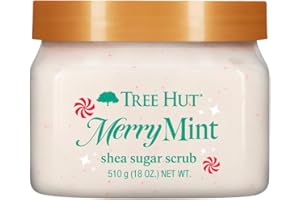 Tree Hut Merry Mint Shea Sugar Scrub, Exfoliating & Hydrating Body Scrub with Shea Butter & Essential Oils, Smooth Skin, For All Skin Types, Holiday Gift & Stocking Stuffer, Vegan, 18 oz