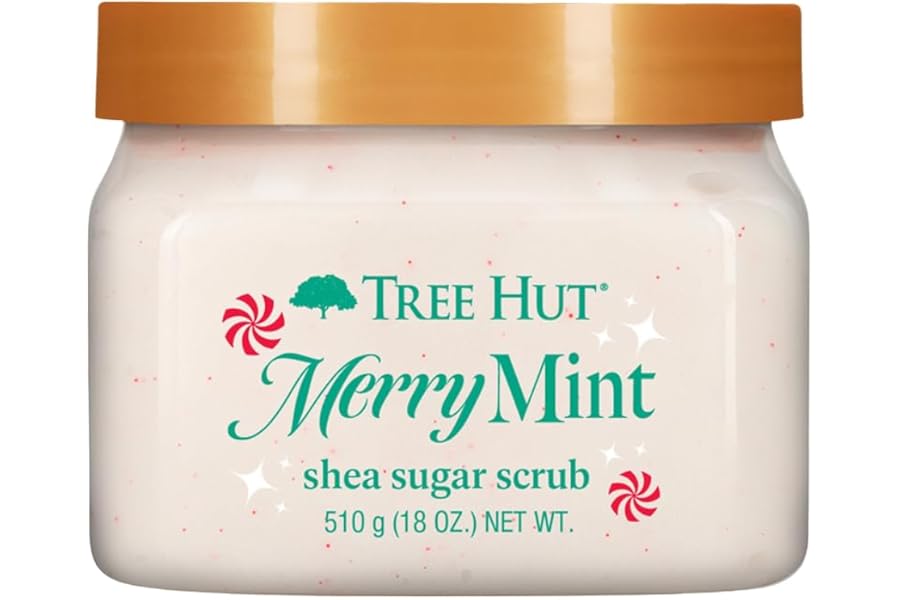 Tree Hut Merry Mint Shea Sugar Scrub, Exfoliating & Hydrating Body Scrub with Shea Butter & Essential Oils, Smooth Skin, For All Skin Types, Holiday Gift & Stocking Stuffer, Vegan, 18 oz