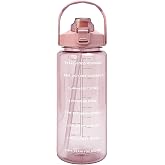EITMOW 64 oz Transparent Motivational Water Bottle with Time Marker &amp; Straw, Leakproof BPA Free Half Gallon Water Jug with Handle, Large Sports Bottle for Gym Outdoor (Pink)