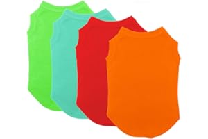 Chol&Vivi Dog Clothes Shirts, 4pcs Shirt for Large Size Dog, Blank Pet Cotton Sleeveless Apparel Soft and Lightweight, Tank Top for All Breeds, Light Blue/Green/Red/Orange, XX-Large
