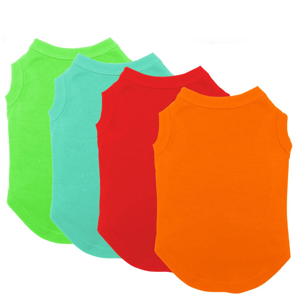 Photo 1 of Chol&Vivi Dog Shirt, 4pcs Blank Cotton Shirts Fit for Extra Small to Extra Large Size Dogs, Sleeveless Apparel Soft and Lightweight, Tank Top for All Breeds, Light Blue/Green/Red/Orange, X-Large