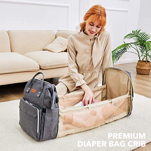 Diaper Bag Backpack Changing Station, 3 in 1 Portable Crib Baby