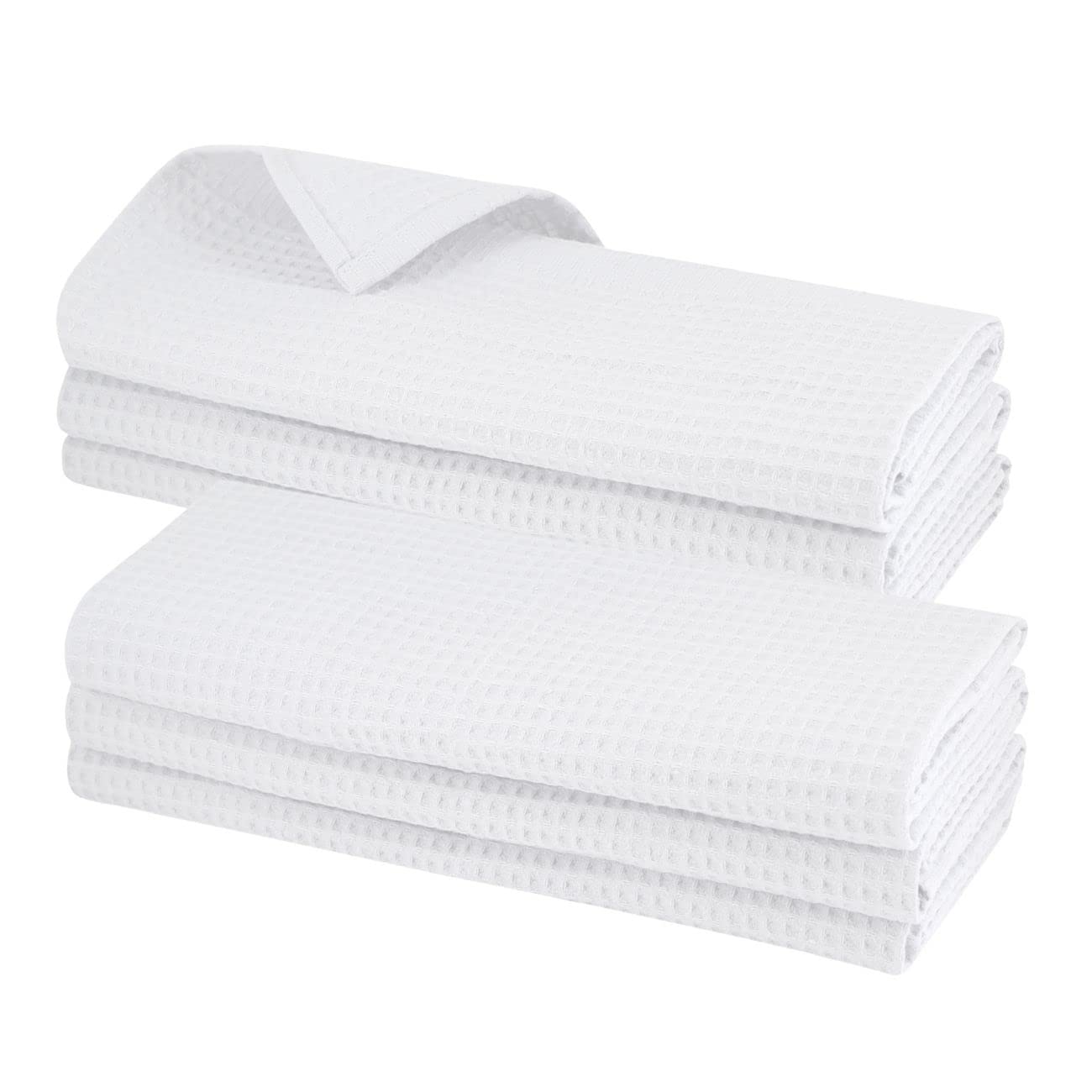 Gariella - 6 Tea Towels 100% Cotton Waffle Pique 70 x 50 cm White