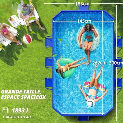 KingSom Piscine Tubulaire rectangulaire,Piscine hors Sol rectangulaire,Surdimensionné et Épaissi,Piscine Metal Frame Piscine Tubulaire,Facile à Ranger,Piscine Pliable,Piscine Adulte, 300 x 185 x 51 cm