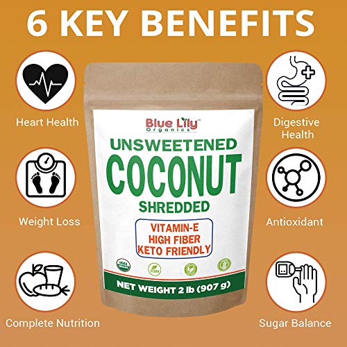Blue Lily Organics Unsweetened Coconut Flakes 2 lb, Shredded Coconut