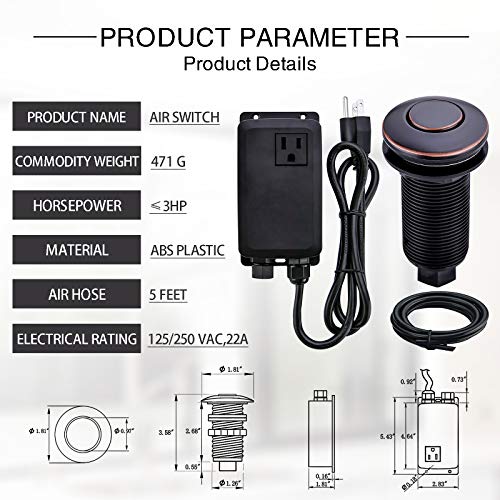 SINKINGDOM Garbage Disposal SinkTop Air Switch Kit with Long Button