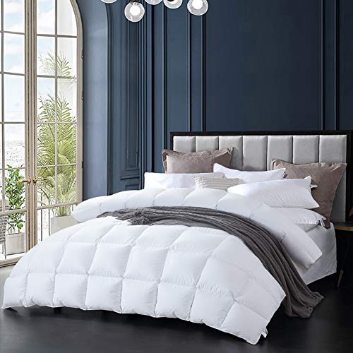 HOMBYS All Season Goose Down Feather Comforter Queen Size White Duvet