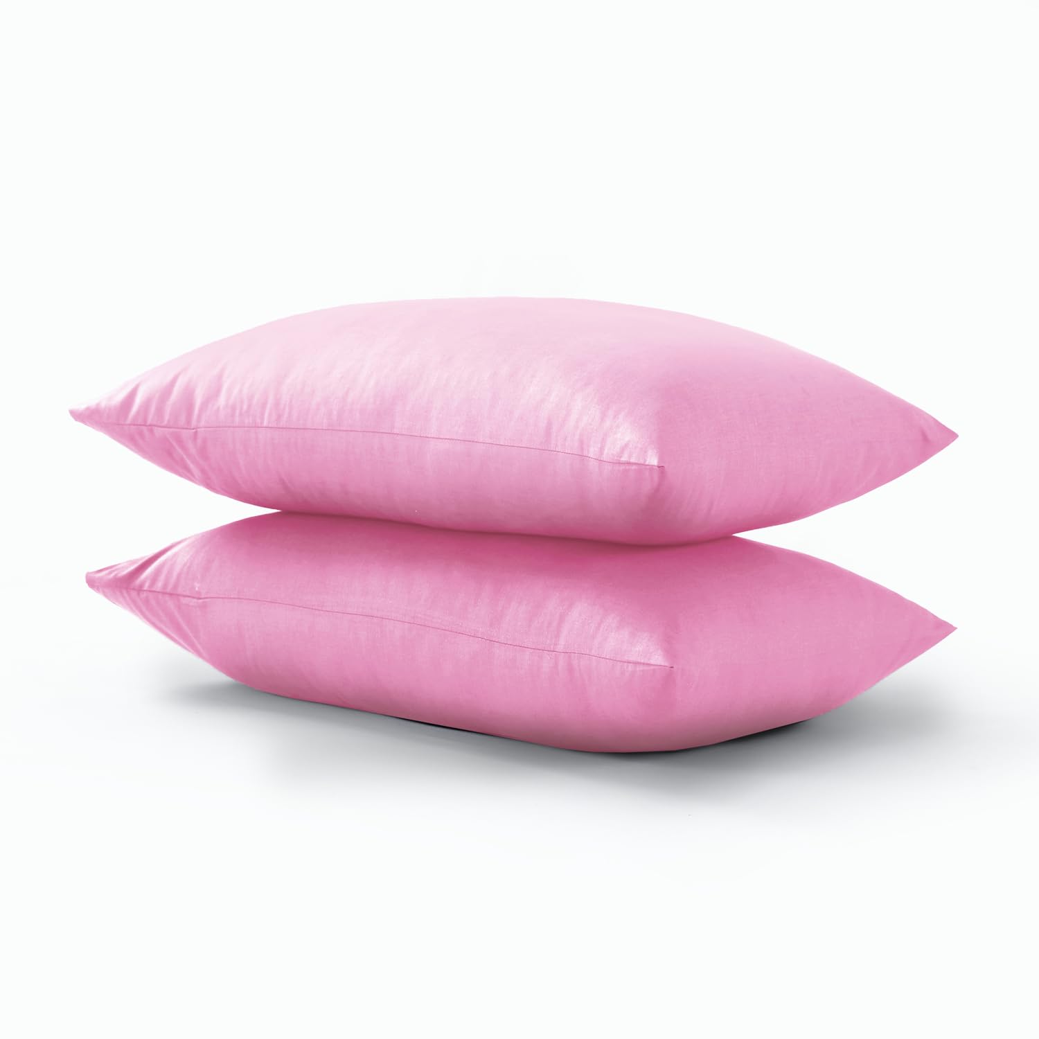 CHARKHAH Pair of Polycotton Standard Housewife Oxford Pillowcases and 100% Cotton Flannel Jersey Pillow Covers Protectors Dyed in Trendy Colors, Size 50 cm x 75 cm (Housewife Pack of 2, Baby-Pink)