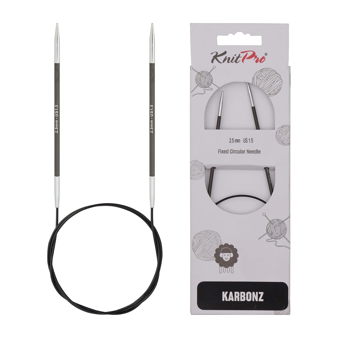 KnitPro Karbonz Fixed Circular Needles 24" (60cm) | 2.50 mm