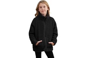 Dugcew Kids Fleece Jackets Girls winter Jacket Soft Light Outerwear Full Zip up Sweatshirt with Pockets 3-12 Year