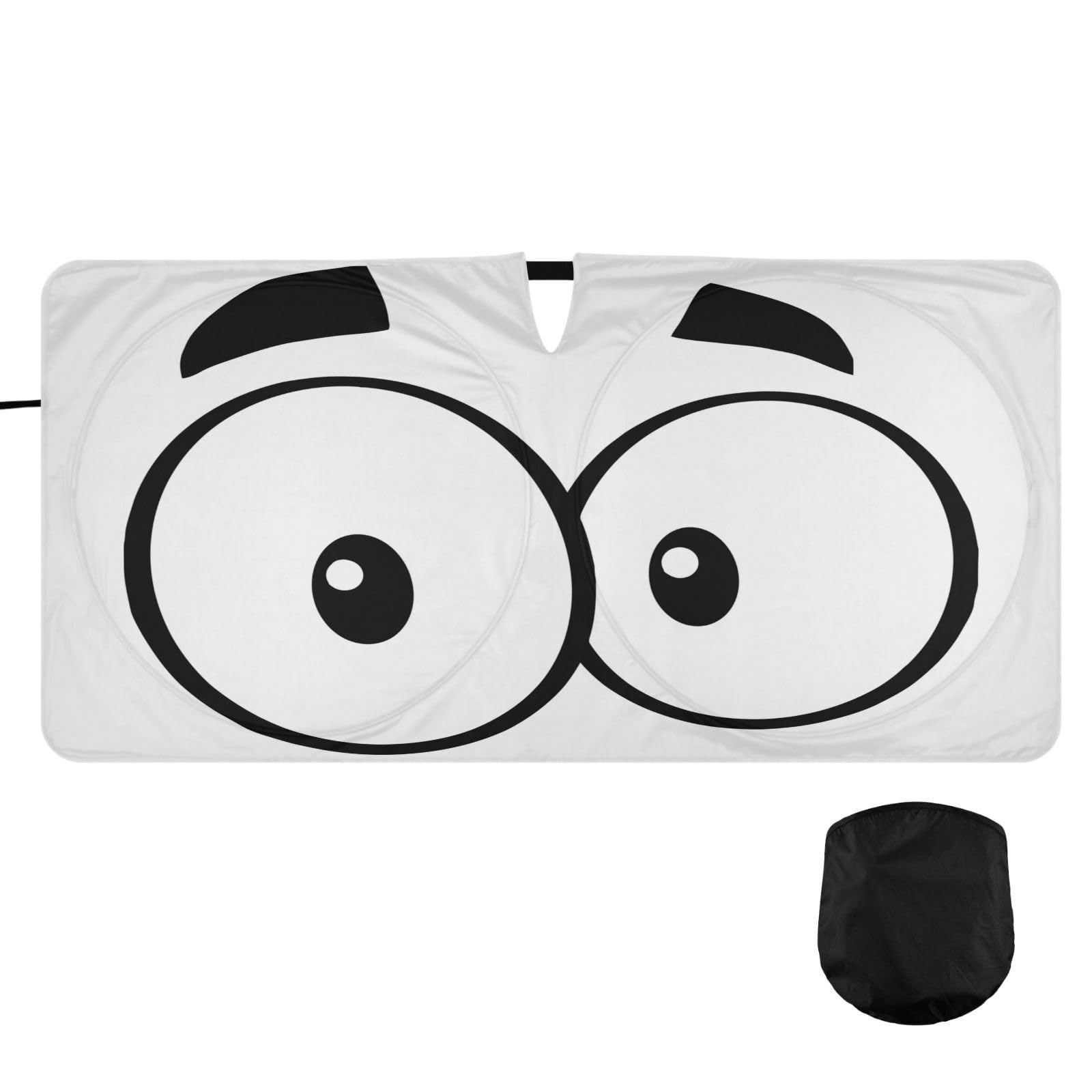 Photo 1 of Oarencol Cute Cartoon Eyes Windshield Sun Shade, Car Sunshade for Auto Truck SUV, Sun Shield That Keeps Your Vehicle Cool, Foldable, Storage Bag (62 x 32 in)
