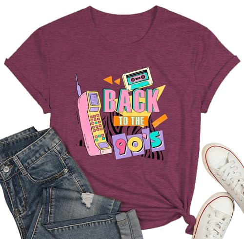 90s Shirt for Women Back to the 90's T-Shirts Vintage 1990s Theme Party Tee Tops at Amazon