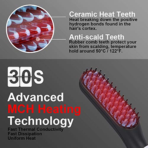 Beard Straightening Comb, Beard Straightener Brush for Men, Multifunctional Electric Ionic Hair Straightener Hot Quick Styling Comb for Beard, Curling Iron with Dual Voltage 110-240V Great for Travel