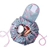Drawstring makeup bag,lazy cosmetic bag, Waterproof Makeup Storage Organizer Perfect for Women&Girls,Gray Flamingo