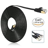 Ethernet Cable 25 Feet (7.62 Meters), Cat7 Gold, Flat, Network Cable, RJ45, Internet Cable, Black, UTP Cable, Ibex Cables