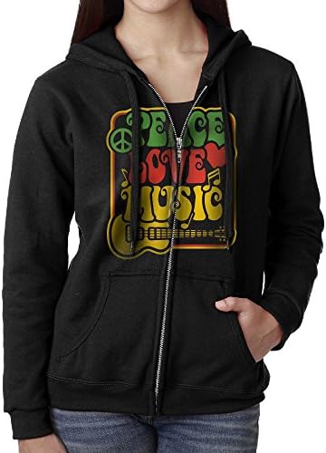 Rasta Peace Love Music Women's Active Comfy Full-Zip Hooded Sweatshirt S