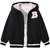 Fdqin Girls Zip-Up Hooded Fleece Jacket Fall Winter Coat Long Sleeve Hoodies Sweatshirt 4-12Years